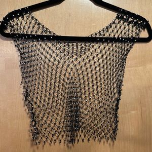 LF Stores Rhinestone Mesh / Fishnet Festival Crop Top